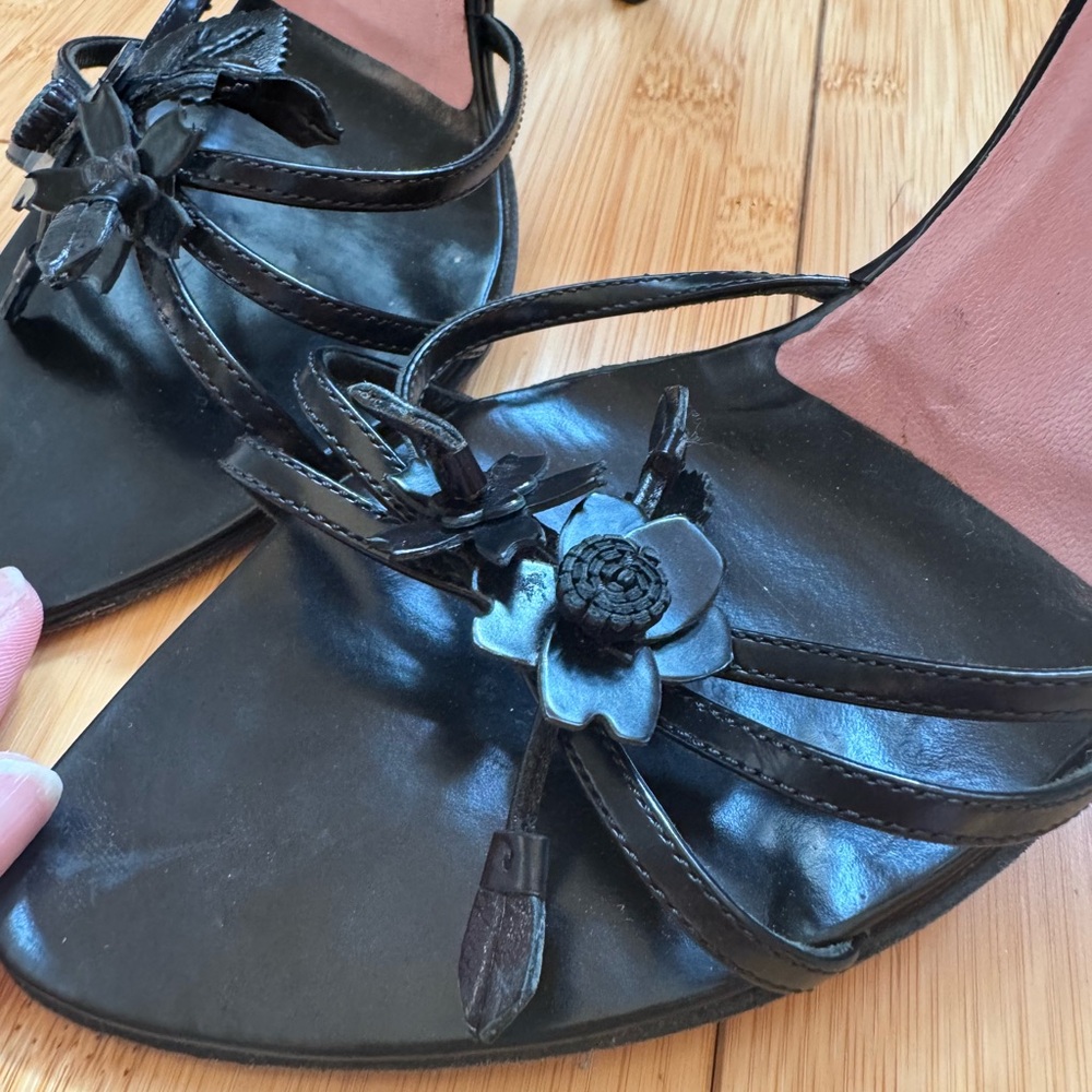 Prada Black Satin Open-Toe Sandals with Rosette